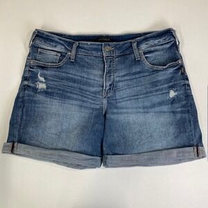 Silver Jeans Co. Boyfriend Denim Shorts 14W Distressed Cuffed‎ Hem Mid Rise Blue